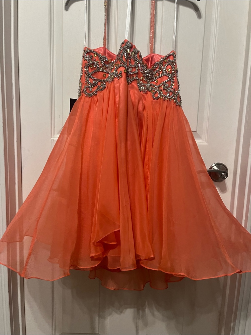 Sherri Hill Orange Beaded Spaghetti-Strap Party Dress - Picture 2 of 3